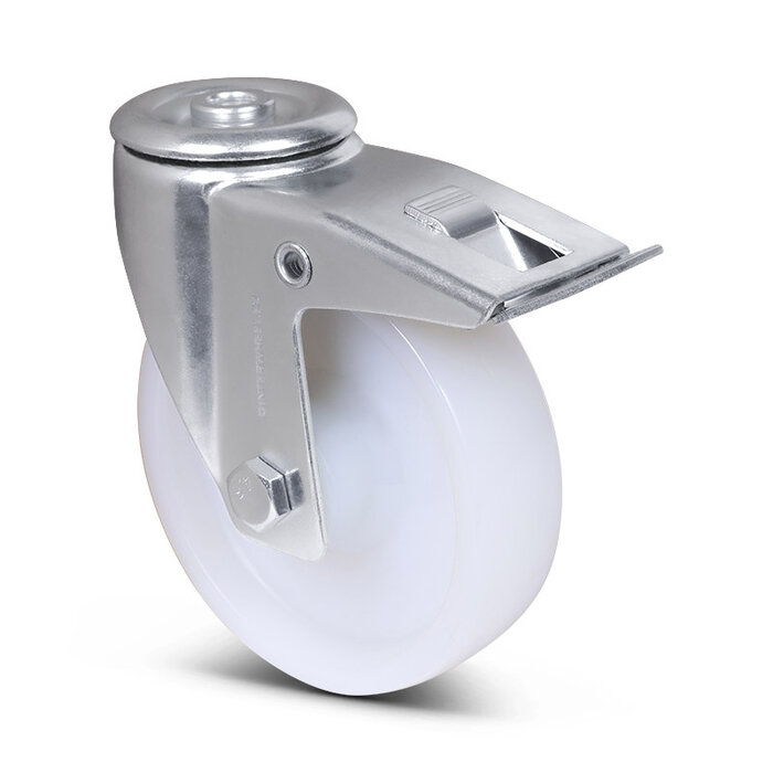 Nylon zwenkwiel met rem 125 mm - rollager - 200 kg