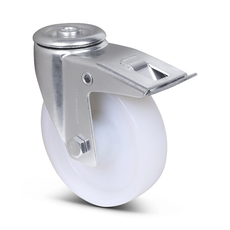 Nylon zwenkwiel met rem 125 mm - rollager - 200 kg
