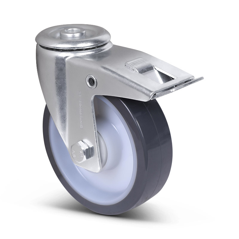 PU zwenkwiel met rem 125 mm - kogellager - 200 kg