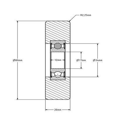 Rvs geleiderol 80x20 mm - polyamide - 300 kg