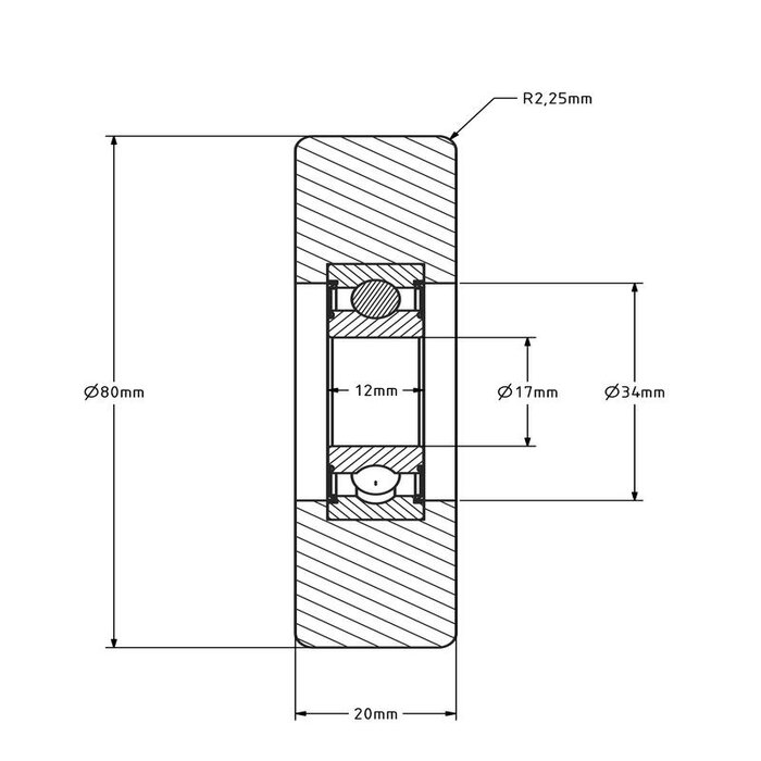 Rvs geleiderol 80x20 mm - polyamide - 300 kg