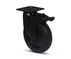 Zwart zwenkwiel met rem 100 mm - 80 kg