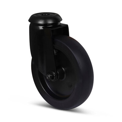 Zwart zwenkwiel 100 mm - boutgat - 80 kg