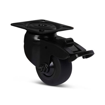 Zwart zwenkwiel met rem 50 mm - kogellager - plaat - 50 kg