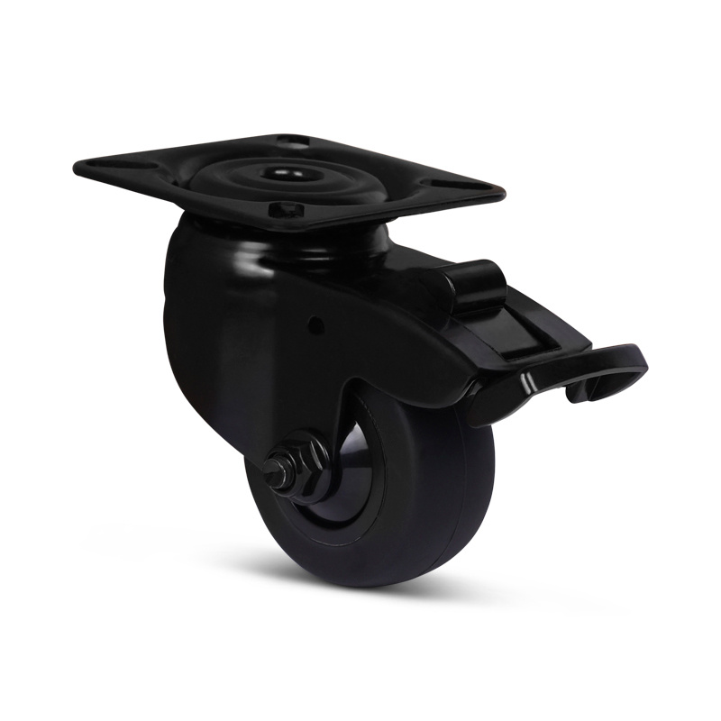 Zwart zwenkwiel met rem 50 mm - kogellager - plaat - 50 kg