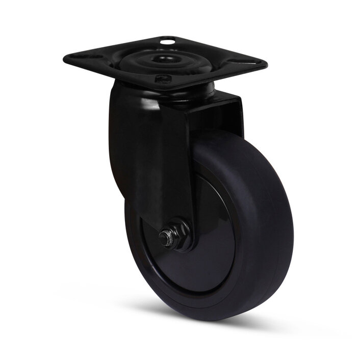 Zwart zwenkwiel 75 mm - kogellager - plaat - 75 kg