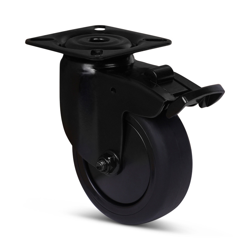 Zwart zwenkwiel met rem 75 mm - kogellager - plaat - 75 kg