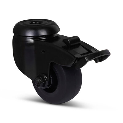 Zwart zwenkwiel met rem 50 mm - boutgat - 50 kg