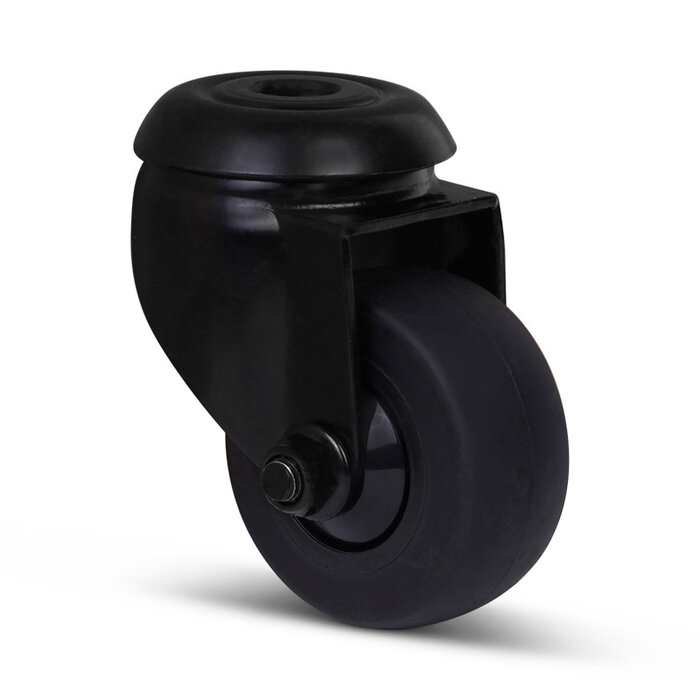 Zwart zwenkwiel 50 mm - kogellager - boutgat - 50 kg