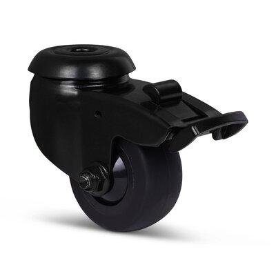 Zwart zwenkwiel met rem 50 mm - kogellager - boutgat - 50 kg