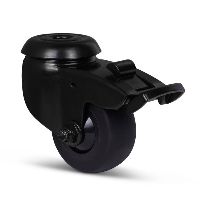 Zwart zwenkwiel met rem 50 mm - kogellager - boutgat - 50 kg