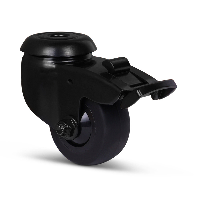 Zwart zwenkwiel met rem 50 mm - kogellager - boutgat - 50 kg
