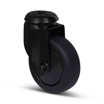 Zwart zwenkwiel 75 mm - kogellager - boutgat - 75 kg