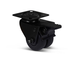 Dubbel zwart zwenkwiel met rem 50 mm - 80 kg
