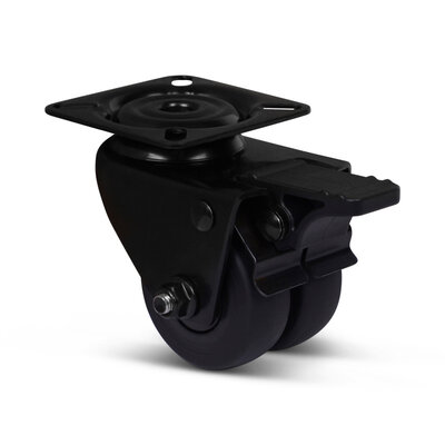Dubbel zwart zwenkwiel met rem 50 mm - plaat - 80 kg