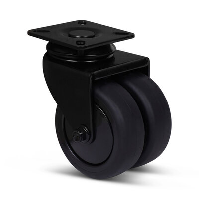 Dubbel zwart zwenkwiel 75 mm - plaat - 120 kg