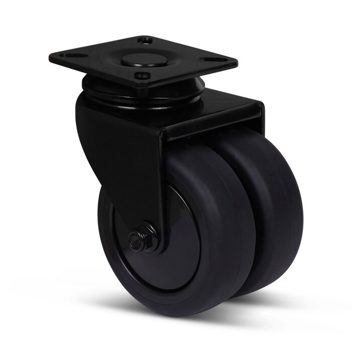 Dubbel zwart zwenkwiel 75 mm - plaat - 120 kg