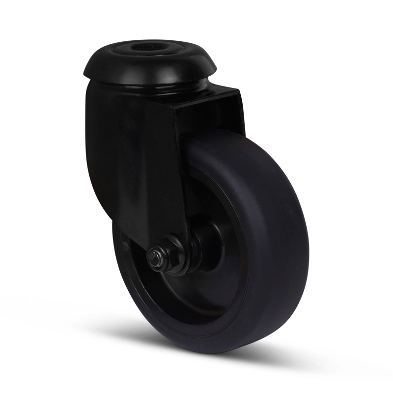 Zwart zwenkwiel 75 mm - boutgat - 75 kg