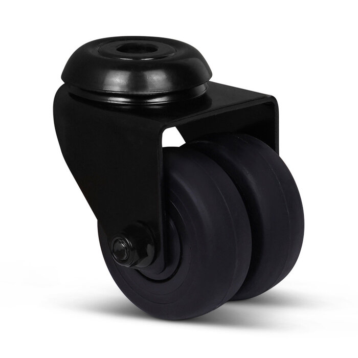 Dubbel zwart zwenkwiel 50 mm - boutgat - 80 kg