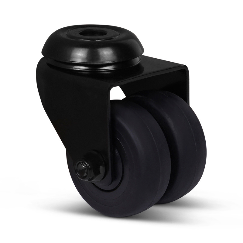 Dubbel zwart zwenkwiel 50 mm - boutgat - 80 kg