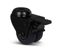 Dubbel zwart zwenkwiel met rem 50 mm - 80 kg