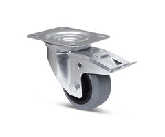 Elastisch rubber zwenkwiel met rem 80 mm - 110 kg