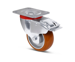 Gebolleerd PU zwenkwiel met rem 100 mm - 270 kg