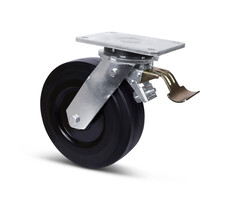 Zwaarlast rubber zwenkwiel met rem 250 mm - 1000 kg