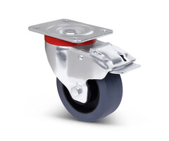 Elastisch rubber zwenkwiel met rem 100 mm - 180 kg