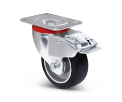 Elastisch rubber zwenkwiel met rem 100 mm - 180 kg