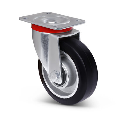 Rubber zwenkwiel 125 mm - kogellager - 250 kg