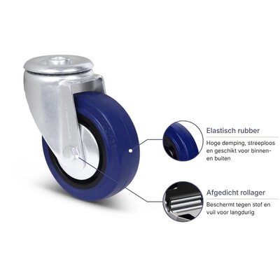 Blauw rubber zwenkwiel 100 mm - 160 kg
