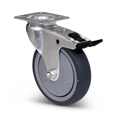 ESD Rubber zwenkwiel met rem 100 mm - 70 kg