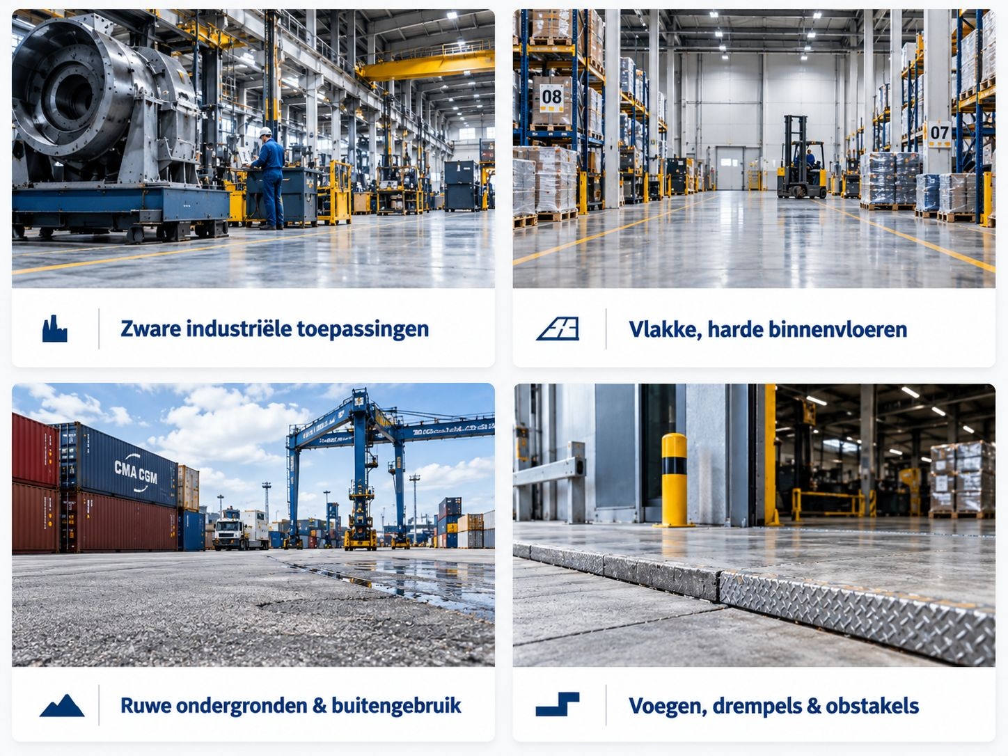 Verschillende gebruiksomstandigheden voor zwaarlastwielen