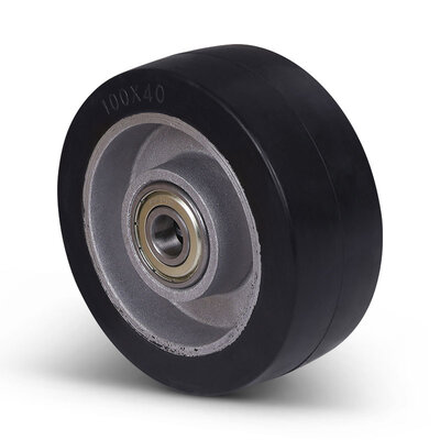 Rubber wiel 100 mm - kogellager asgat 12 mm - 180 kg