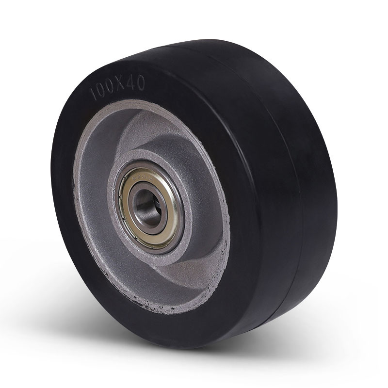 Rubber wiel 100 mm - kogellager asgat 12 mm - 180 kg