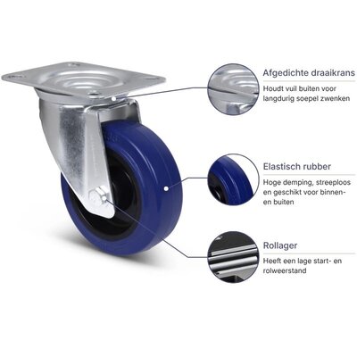 Rubber zwenkwiel 100 mm - rollager - 160 kg