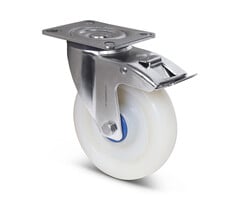 Rvs polyamide zwenkwiel met rem 100 mm - 180 kg