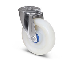 Rvs polyamide zwenkwiel 100 mm - boutgat - 180 kg