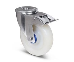 Rvs polyamide zwenkwiel met rem 100 mm - boutgat - 180 kg