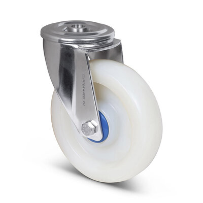 Rvs polyamide zwenkwiel 125 mm - boutgat - kogellager - 200 kg