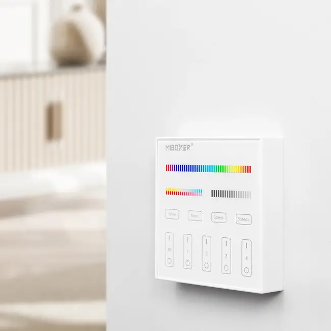 MiBoxer Wandbediening - B4 - 4-zone - RGB+CCT (2700K-6500K) - Draadloos 2,4 GHz - Wit