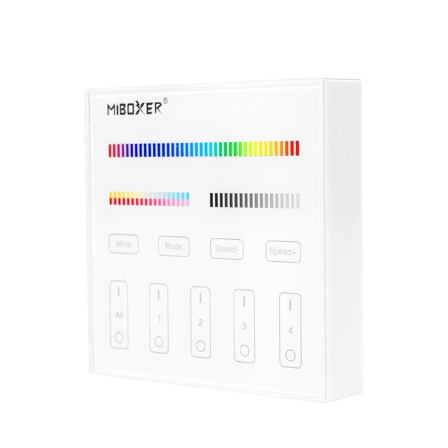 MiBoxer/Mi-Light MiBoxer Wandbediening - B4 - 4-zone - RGB+CCT (2700K-6500K) - Draadloos 2,4 GHz - Wit