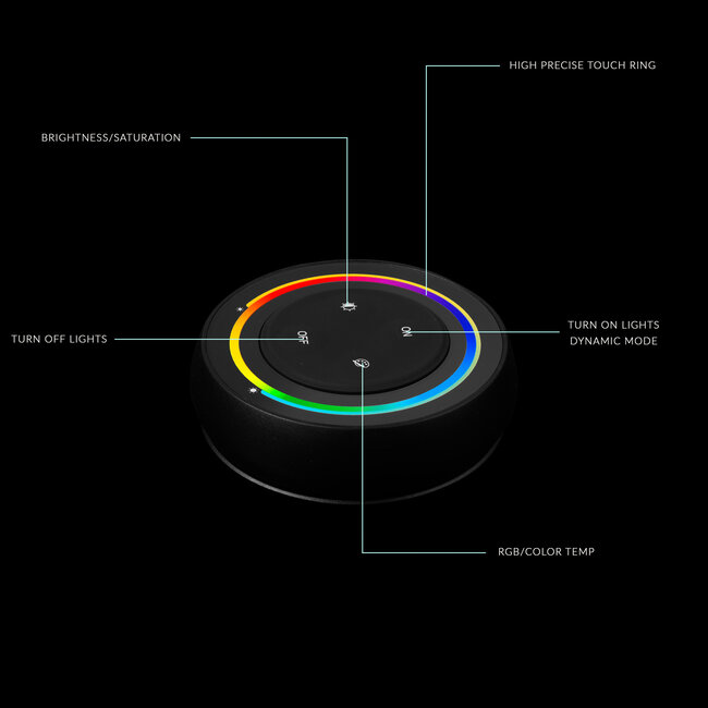 MiBoxer/Mi-Light Milight - S2-B - Touch Dimmer - 1-zone - RGB+CCT (2700K - 6500K) - Zwart - Batterij