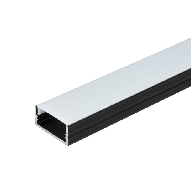 LED Strip profiel 1,5m | 10x23mm | Opbouw | Zwart | incl. afdekkap opaal