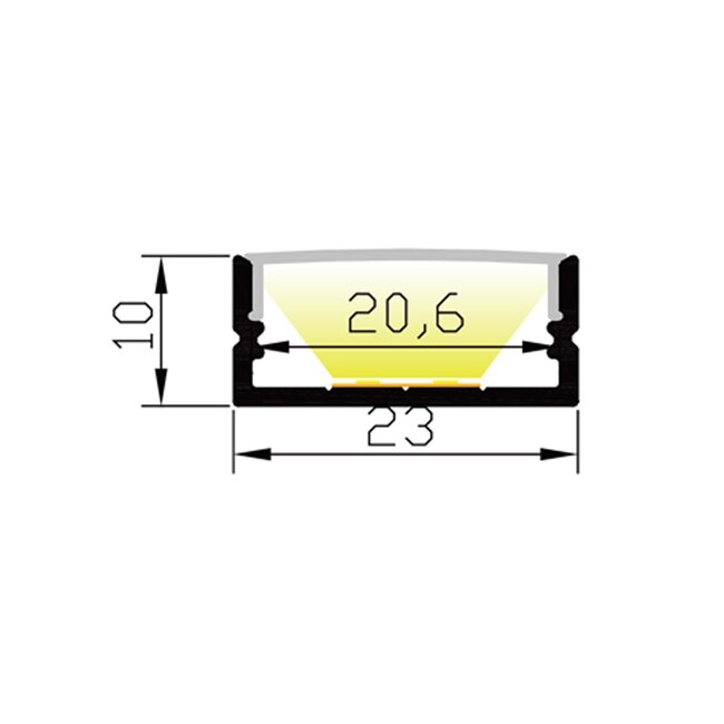PURPL LED Strip Profiel Opbouw - 1,5 m - 23x10 mm - Zwart Aluminium - Opaal afdekkap - IP20 - Incl. montagemateriaal