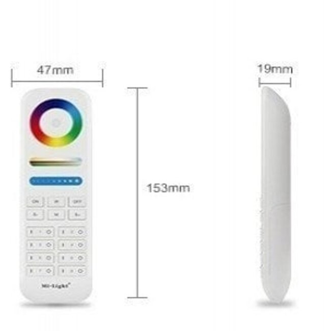 MiBoxer Afstandsbediening - FUT089-B - RGB + CCT (2700K-6500K) - 8-Zone - RF 2.4Ghz - Zwart