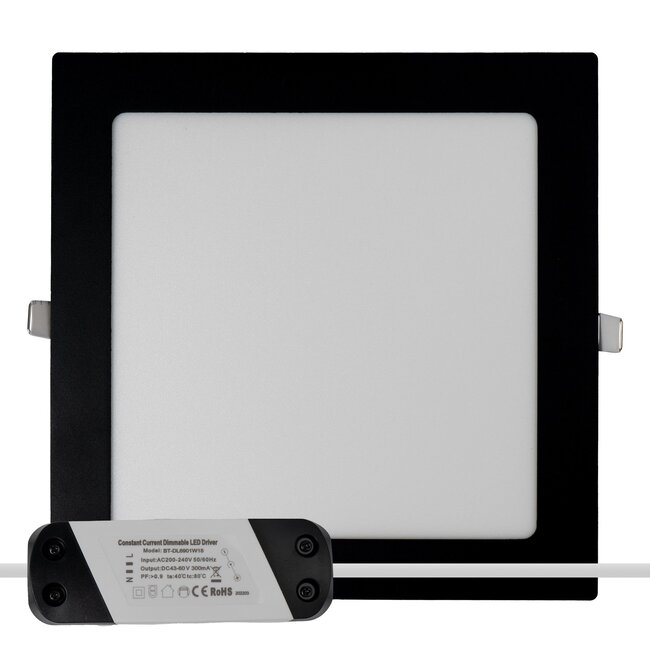 PURPL LED Downlight - 18W - 225x225 mm - 3000K Warm Wit - IP40 - Vierkant - Inbouw - Vierkant - Zwart