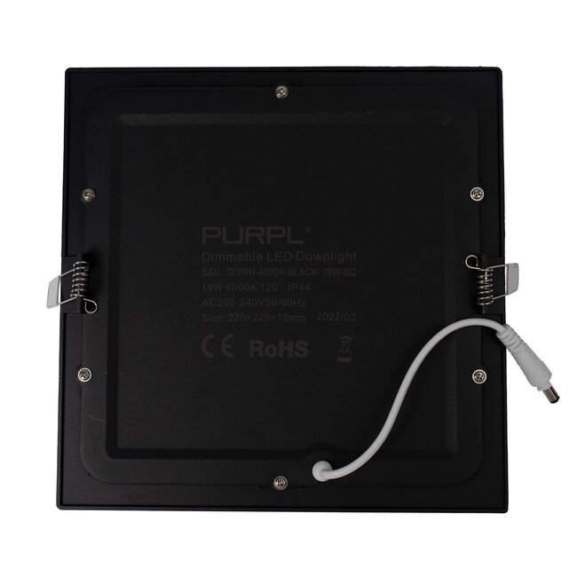 PURPL LED Downlight - 18W - 225x225 mm - 3000K Warm Wit - IP40 - Vierkant - Inbouw - Vierkant - Zwart