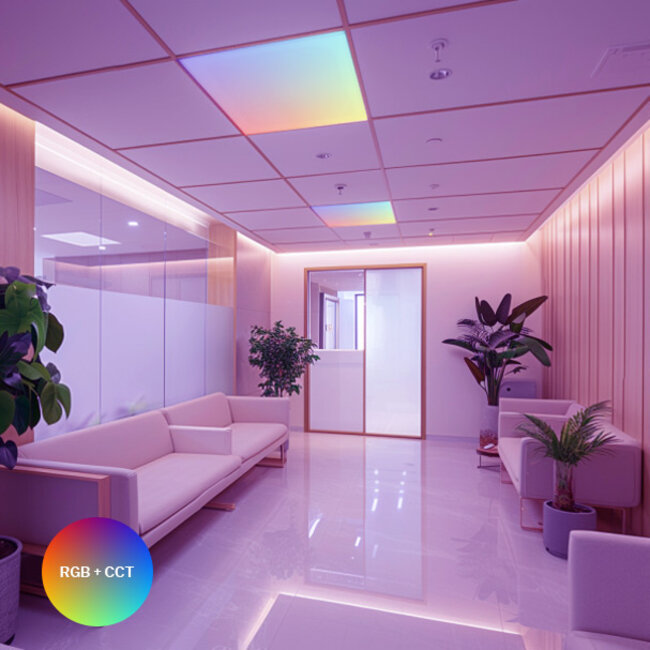RGB+CCT LED Paneel - 62x62 - RGB+CCT (2800K-6500K) - Dimbaar - 32W - 130 lm/W - IP40 - UGR<22 - Flikkervrij - Edge-lit